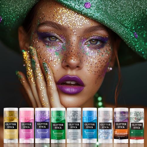 Gold Face and Body Glitter Stick,Holographic Neon Accessories Outfit Singer Concert Sparkling Festival Rave Glitter Makeup