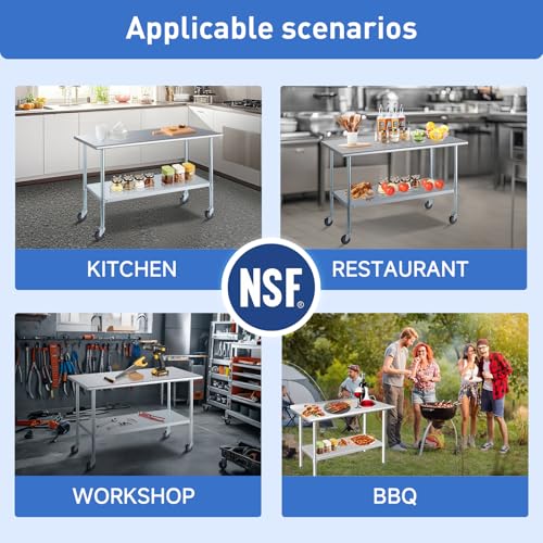 ROCKPOINT Stainless Steel Table for Prep & Work 24x30 Inches, NSF Metal Commercial Kitchen Heavy Duty Table with Adjustable Under Shelf and Table Foot for Restaurant, Home and Hotel