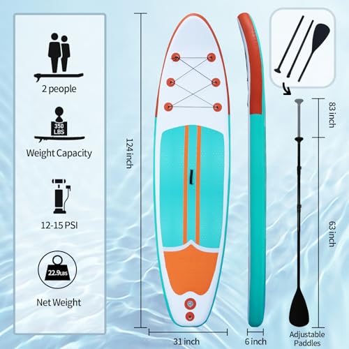 XHYCPY Inflatable Stand Up Paddle Board with SUP Accessories, Anti-Slip EVA Deck, 10’4’’ Inflatable Paddle Boards for Adul...