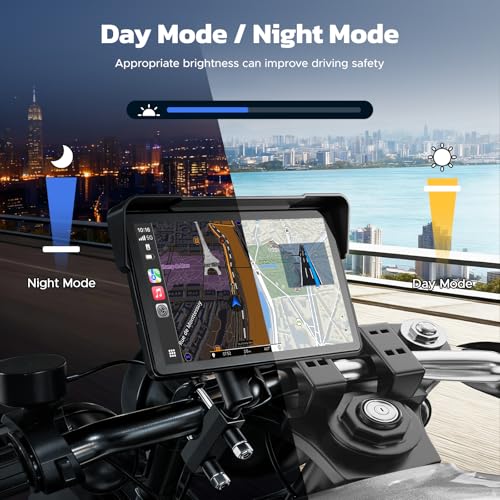 VOLAM Wireless Motorcycle CarPlay Screen, 7-inch IP67 Waterproof Touchscreen,GPS Navigation System,Anti-Glare for Dayligh...