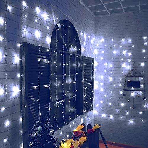 HEYFUNi Curtain Lights,13ftx6.5ft Safety Window Curtain Icicle String Lights 30V 8 Modes for Christmas Wedding Party Home ...