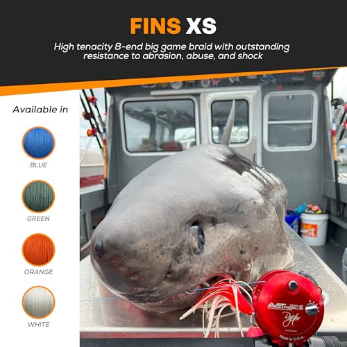 FINS XS Big Game Braid - USA Made - 8-End Round Abrasion Resistant Braided Fishing Line for Freshwater - Saltwater Trollin...