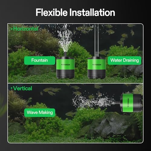 VIVOSUN 210 GPH 10W Submersible Water Pump, with Adjustable Water Flow, 4.9ft Tubing, Additional Ceramic Shaft, and Outlet...