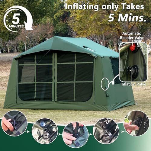 WaldZimmer Inflatable Camping Tent with Hand Pump Waterproof Outdoor Blow up Tent 2-8 Person Oxford 4 Season Glamping Air ...