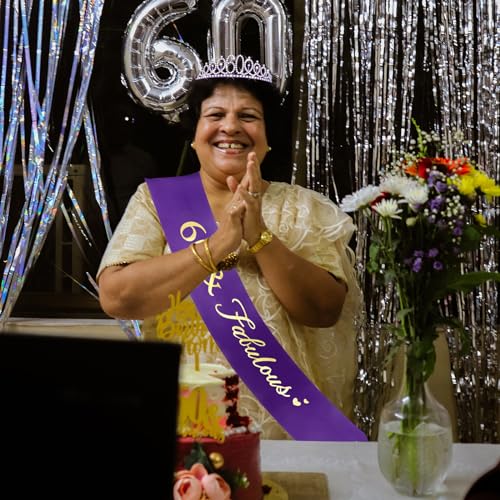 CIEHER 60th Birthday Crown and Sash - Purple 60th Decorations Women's 60 & Fabulous Sash