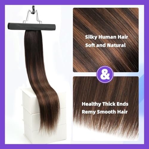 18 Inch Human Hair Ponytail 80g Long Wrap Around Ponytail Brown Balayage Real Hair Ponytail Extension for Women(18inch,Brown Balayage)