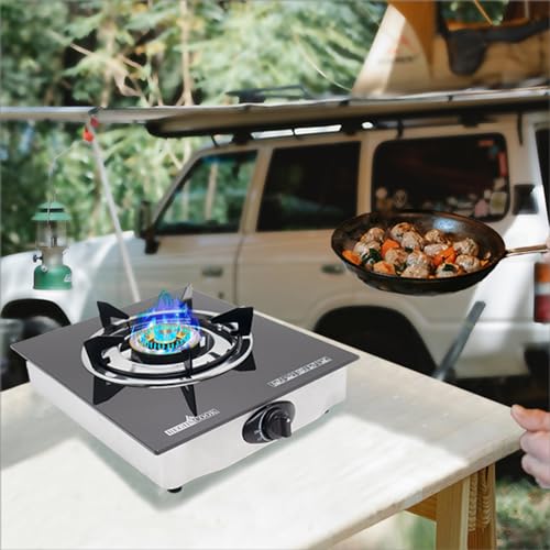 RegiisCook Single Burner Propane Gas Cooktop,Camping Portable LPG Gas Stove, Auto Ignition Tempered Glass Countertop with ...