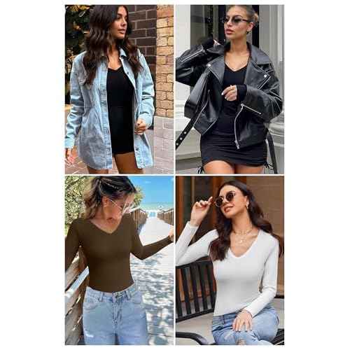 Ekouaer Womens 3 Pack Long Sleeve Shirts V Neck Slim Fit Lightweight Layer Tops 2024 Fall Clothes Thermal Undershirts