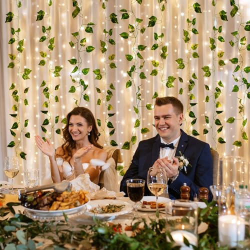 CEWOR 24 Pack 173ft Fake Ivy Vines, Artificial Ivy Garland with 200 LED String Lights, Hanging Plants Greenery Backdrop Gr...