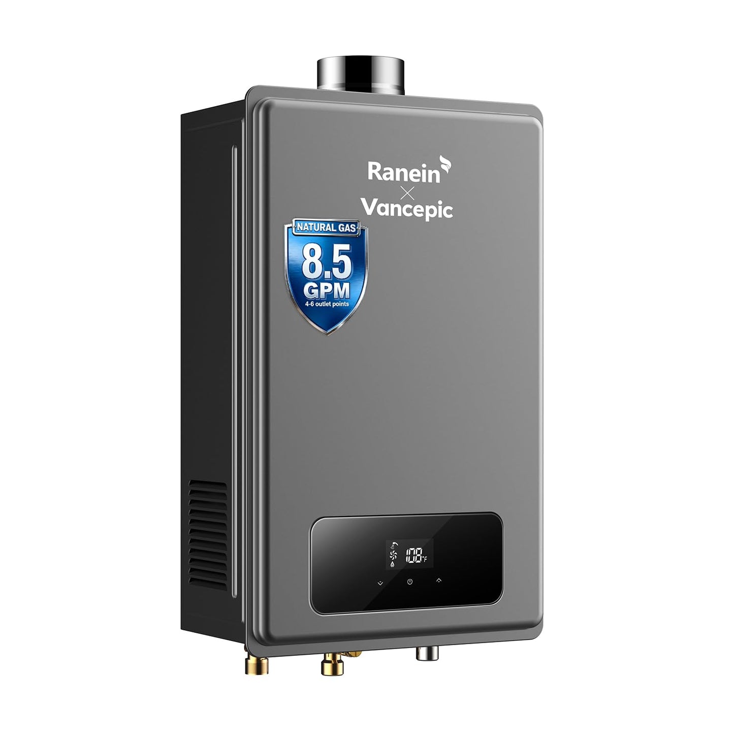 Ranein × Vancepic Tankless Water Heater Natural Gas, Max 8.5 GPM 190000 BTU Indoor On Demand Instant Hot Water Heater with LED Temperature Control Panel