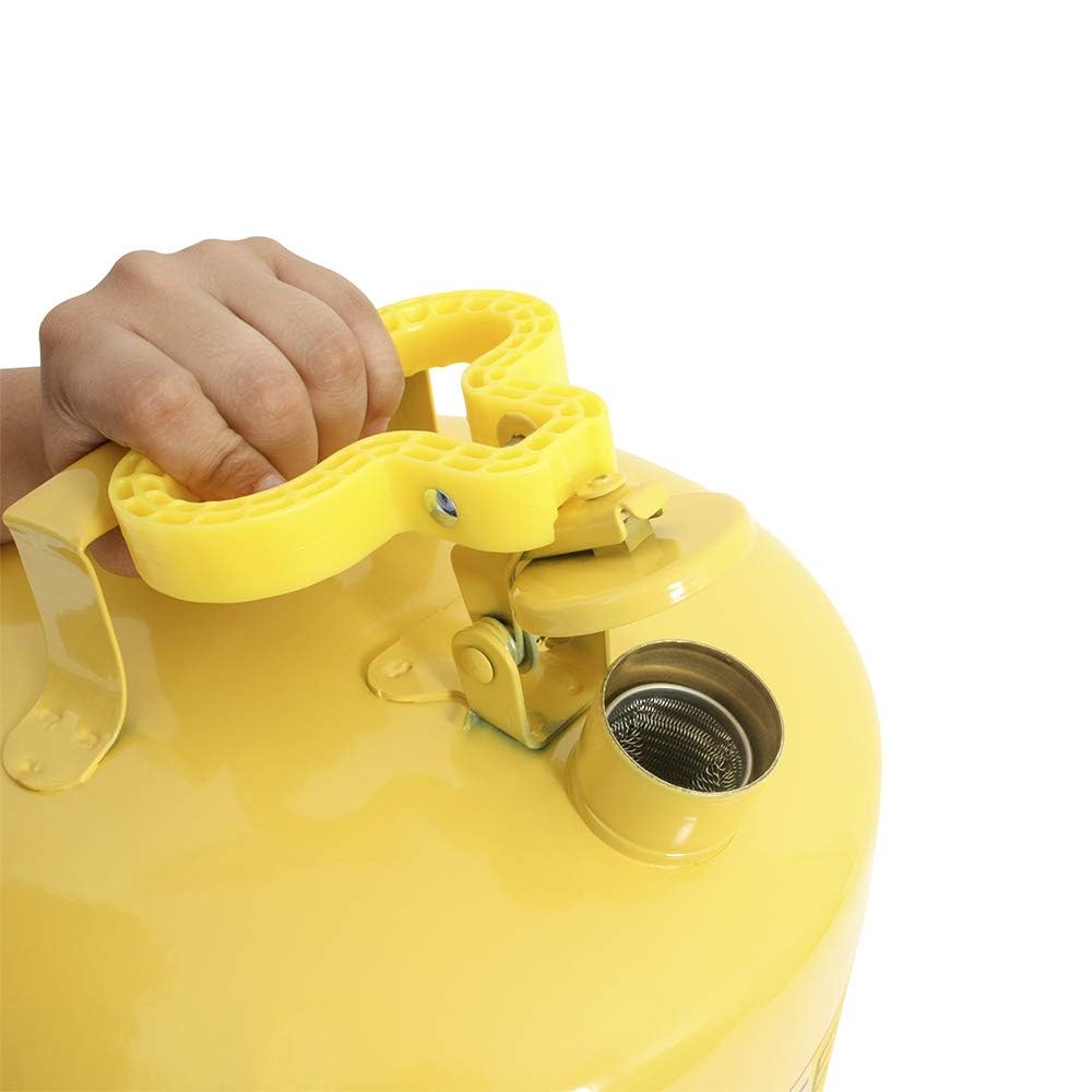 Eagle 5 Gallon Type I Yellow Safety Gas Can for Diesel with Flame Arrester, Self-Closing Lid, and F-15 Funnel, Made in the USA, Galvanized Steel Flammable Storage Can, UI50FSY