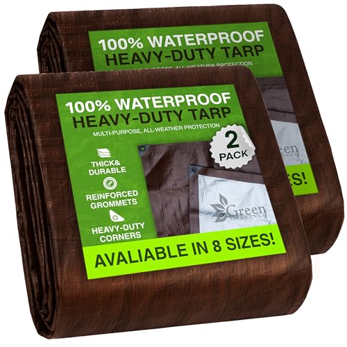 GREEN LIFESTYLE 2 Pack Tarps Heavy Duty Waterproof - Tent Cover, Camping Tarp Waterproof, Heavy Duty Tarp for Under Pool, ...