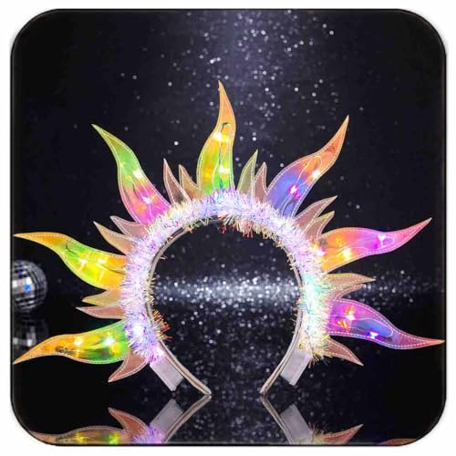 DRESBE Light Up Fire Headband LED Sun Goddess Halo Headbands Flame Party Rave Hair Accessories for Women