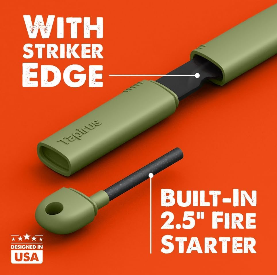 Tapirus Spork Tactical Green | BPA Free Spoon Fork, Stainless Steel Knife and Fire Starter | 3 in 1 multipurpose utensil |...