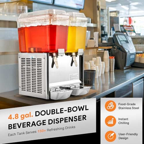 CO-Z Commercial Beverage Dispenser, 9.6 Gallon / 36L 2-Tank Electric Juice Dispenser Machine, Stainless Steel Cold Drink M...