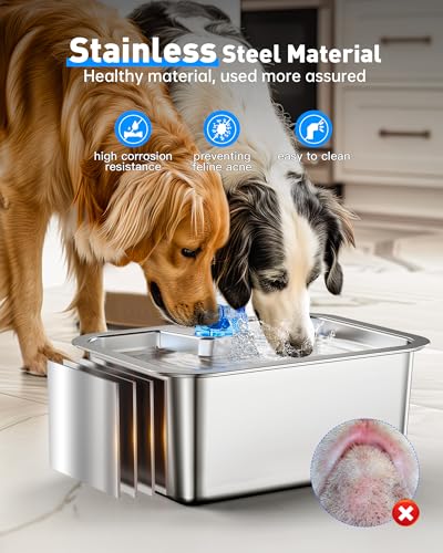 Stainless Steel Dog Water Fountain, 3 Gallon Extra Large Pet Drinking Fountain for Large Dogs & Multi-pet, Automatic Dog W...