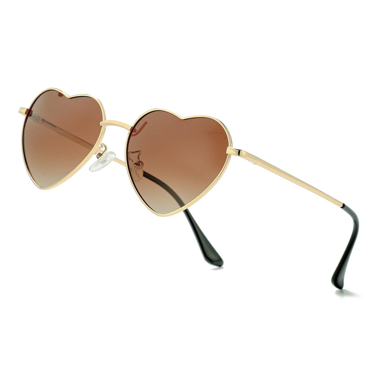 Polarized Heart Sunglasses for Women Fashion Lovely Style Metal Frame UV400 Protection Lens (Gold/Gradient Brown)