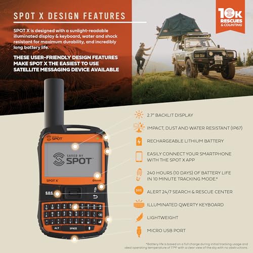Spot X with Bluetooth 2-Way Satellite Messenger | SOS Protection | Handheld Portable 2-Way GPS Messenger for Hiking, Campi...