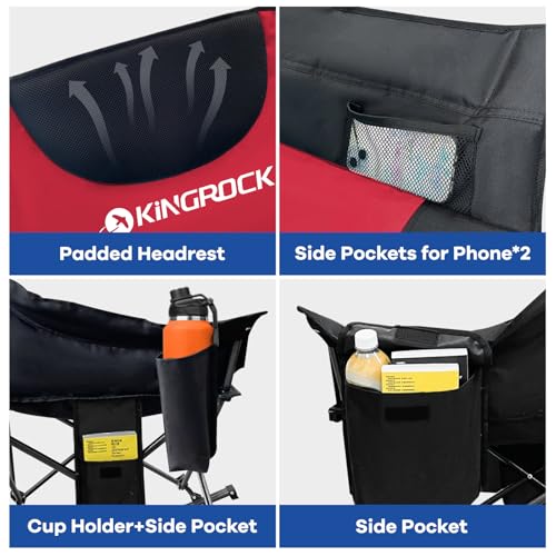 KINGROCK Oversized Rocking Camping Chair with Headrest and Carry Bag, 260LBS Capacity Folding Portable Camp Chairs for Adu...