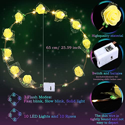 Chumia 50 Pcs LED Flower Crowns Headbands Light up Flower Wreath Garlands Glow in the Dark Floral Headpiece Hair Accessori...
