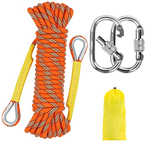 NTR Orange/Black/Blue/Green Climbing Rope 10M(32ft) 20M(64ft) 30M(96ft) 50M(160ft), 8MM Static Rock Climbing Rope with 2 S...