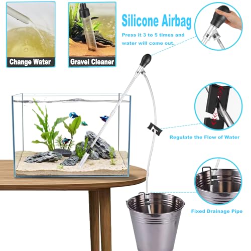 Carefree Fish Aquarium Gravel Cleaner 6Ft Hose Silicone Airbag Fish Tank Water Changer Gravel Vacuum Adjustable Length AB...
