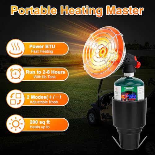 Golf Cart Heater, Portable Propane Heater with Cup Holder Fits Most Golf Cart Accessories Car, Safe Camping Tent Heaters C...