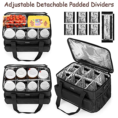 Trunab Reusable 8 Cups Drink Carrier for Delivery with Adjustable Dividers, Handle with Carrying Strap Tote Holder Insulat...