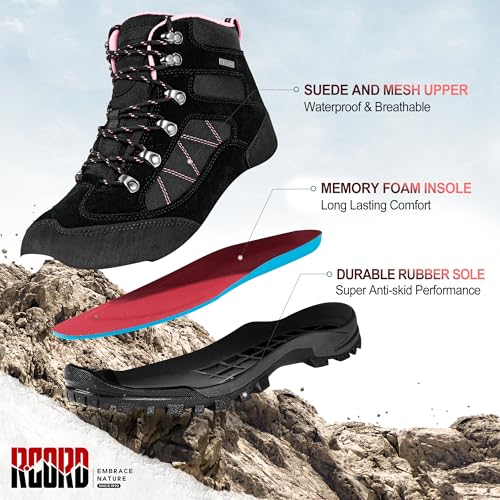 R CORD Hiking Boots Women Waterproof Ankle Support Womens Hiking Boots Backpacking Boots Breathable Non-slip Durable Boots...