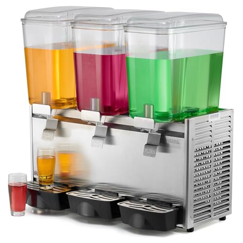 WILPREP Commercial Beverage Dispenser, 18L x 3 Tanks 14.4 Gallon Refrigerated Juice Dispenser with Thermostat Controller, ...