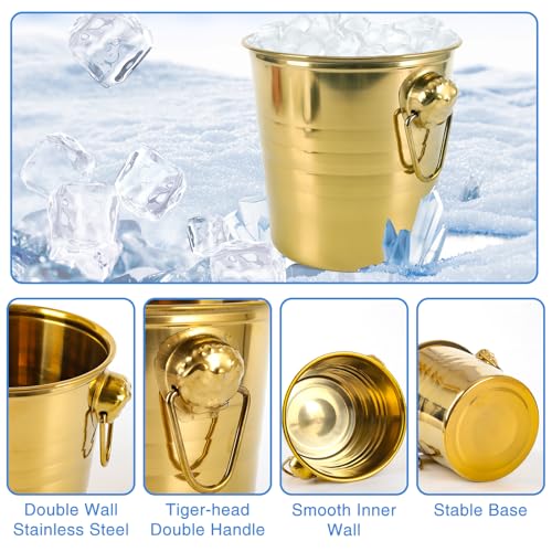 4 Pcs Stainless Steel Champagne Bucket, 3 Qt Double Wall Ice Bucket with Handles, Metal Wine Chiller for Champagne, Beer, ...