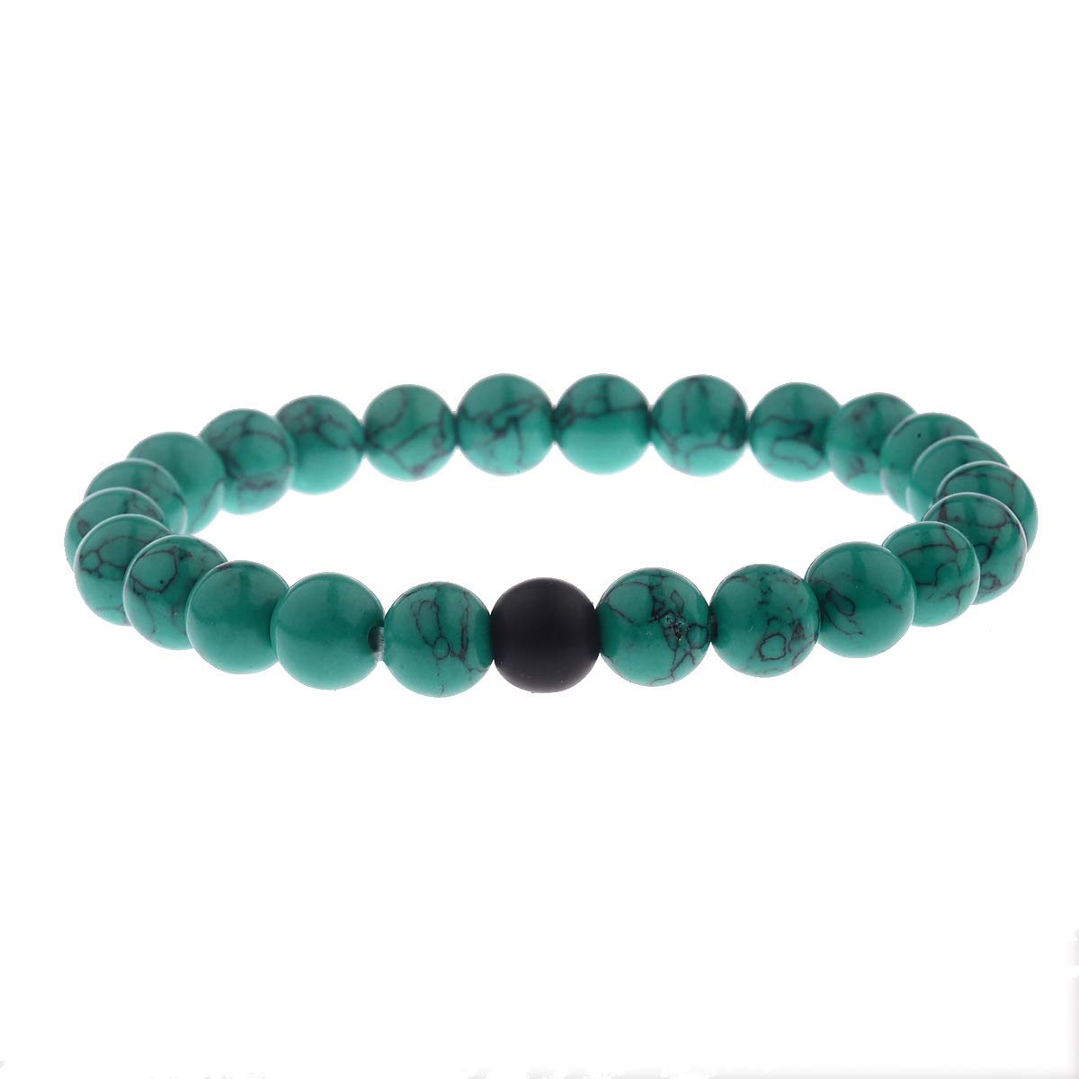 CNLQ Long Distance Bracelets For Lovers Couples Matching Gift Matte Agate 8mm Bead Stone (Elastic Red) (Elastic Green2)