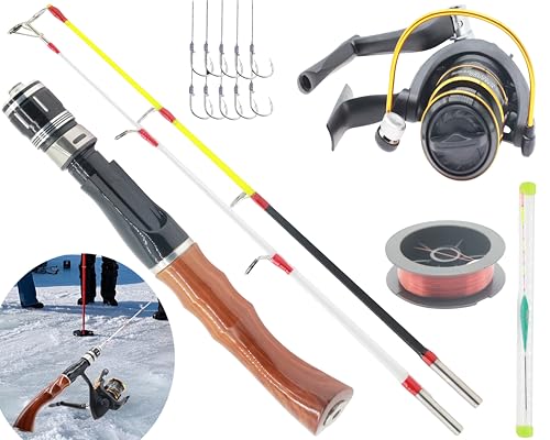 19.7” Ice Fishing Rod and Reel Combo-Spinning Ice Fishing Combos Fishing Poles Bass Crappie Rod Fishing Pole Kids Fishing ...