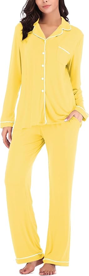 Aamikast Women's Pajama Sets Long Sleeve Button Down Sleepwear Nightwear Soft Pjs Lounge Sets