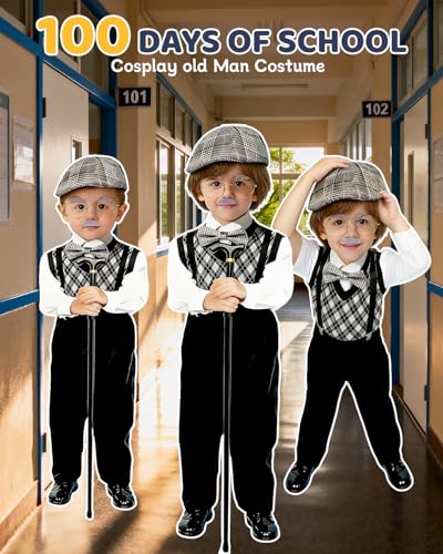 LUMIDEXA Kids 100 Days of School Costume for Boys, 8pc Old Man Costume Set, Grandpa Cosplay Parties with Many Parts