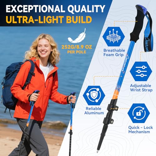 Clostnature Trekking Poles for Hiking – Collapsible Lightweight Hiking Poles, 2 Pack Aluminum Walking Sticks for Women, Me...
