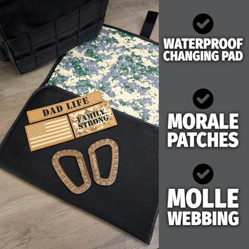 ActiveDoodie Dad Diaper Bag for Men with Removable Patches, Waterproof Tri-fold Changing Pad, Insulated Pouches, Molle Web...