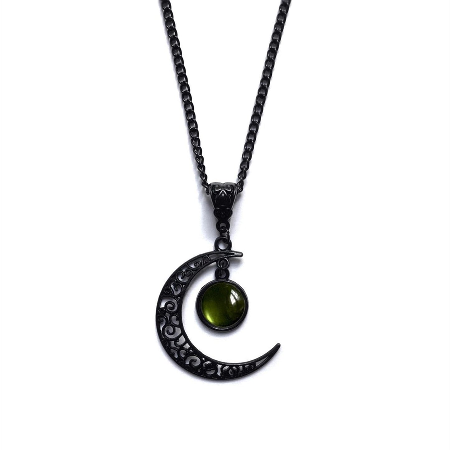 Rrdaily Gothic Moon Crystal Necklace Punk Style Moon Pendant Necklaces Vintage Black Crescent Necklace Dark Gothic Necklaces Hal