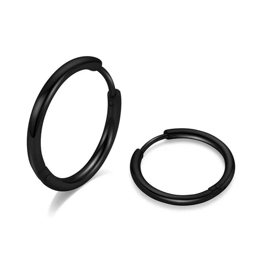 8MM Surgical Steel Hoop Earrings, Black Mens Hoop Earrings Hypoallergenic, 20G Hugging Earring for Women 316L Surgical Stainless