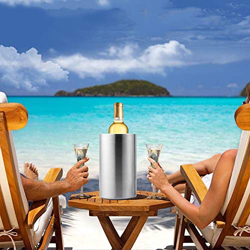 Jolitac Wine Chiller Bucket, Stainless Steel Double Wall Wine Cooler Bucket, Keeps Cold for Hours Wine Bottle Cooler Chill...