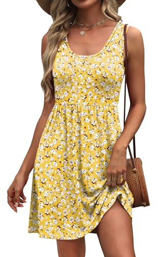 WIHOLL Women's Summer Dress 2026 A-Line Sleeveless Casual Sundress with Pockets Floral/Solid