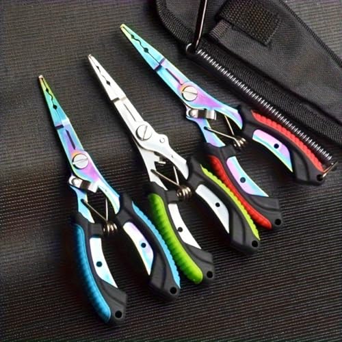Saltwater Fishing Pliers, Split Ring Pliers with Safety Lock, with Sheath and Lanyard Green