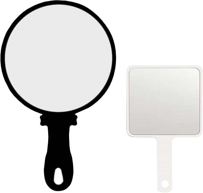 Hand Mirror 2 Pcs, Men or Women Salon Barber Hairdressing Portable Handheld Mirrors with Handle,See Back of Head Haircut Mirror, Pocket Travel and Present (Black, 5.91" L x 9.84" W (Round))