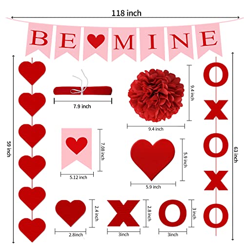 21Pcs Valentines Day Decorations Valentines Day Decor Pre-Assembled Hanging Heart Swirls BE Mine Love Heart XO Garlands Ba...