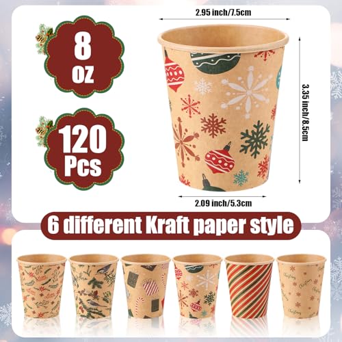 Qinyoung 120 Pcs Christmas Disposable Cups 8 oz Xmas Holiday Coffee Tea Paper Cups for Cold Beverage Hot Cocoa Chocolate D...
