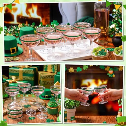 Zopeal 30 Pcs St. Patrick's Day Plastic Martini Glasses Bulk 5 oz Green Margarita Cocktail Champagne Tower Coupe Glasses D...