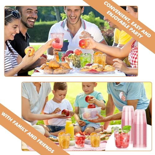 KesaPlan 50 Pcs Pink Plastic Cups, 12oz Disposable Stemless Wine Glasses for Cocktail Cute Clear Cocktail Wine Glasses Pin...