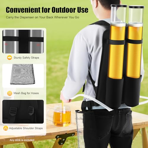 6L Dual Backpack Beer Dispenser, Double 3L Beverage Tower with Taps & Tubes | Portable Party Drink Backpack for Beer Juice...