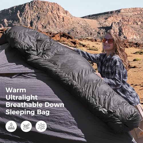 ATEPA Elements 450 Down Mummy Sleeping Bag for Adults, 0 Degree 700FP Backpacking Ultralight Cold Weather Sleeping Bag wit...
