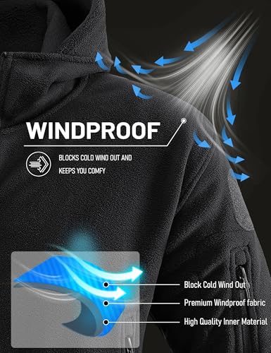 TACVASEN Mens Fleece Jacket Full Zip Tactical Hoodies Winter Coats Windproof Hoodies Warm Hunting